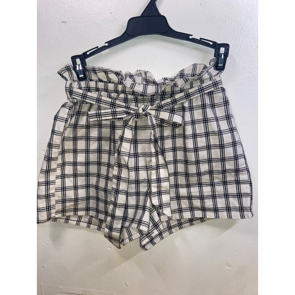 Etophe Studios Classic Preppy Minimalist  Plaid Paperbag Waist Shorts Tie Belt S